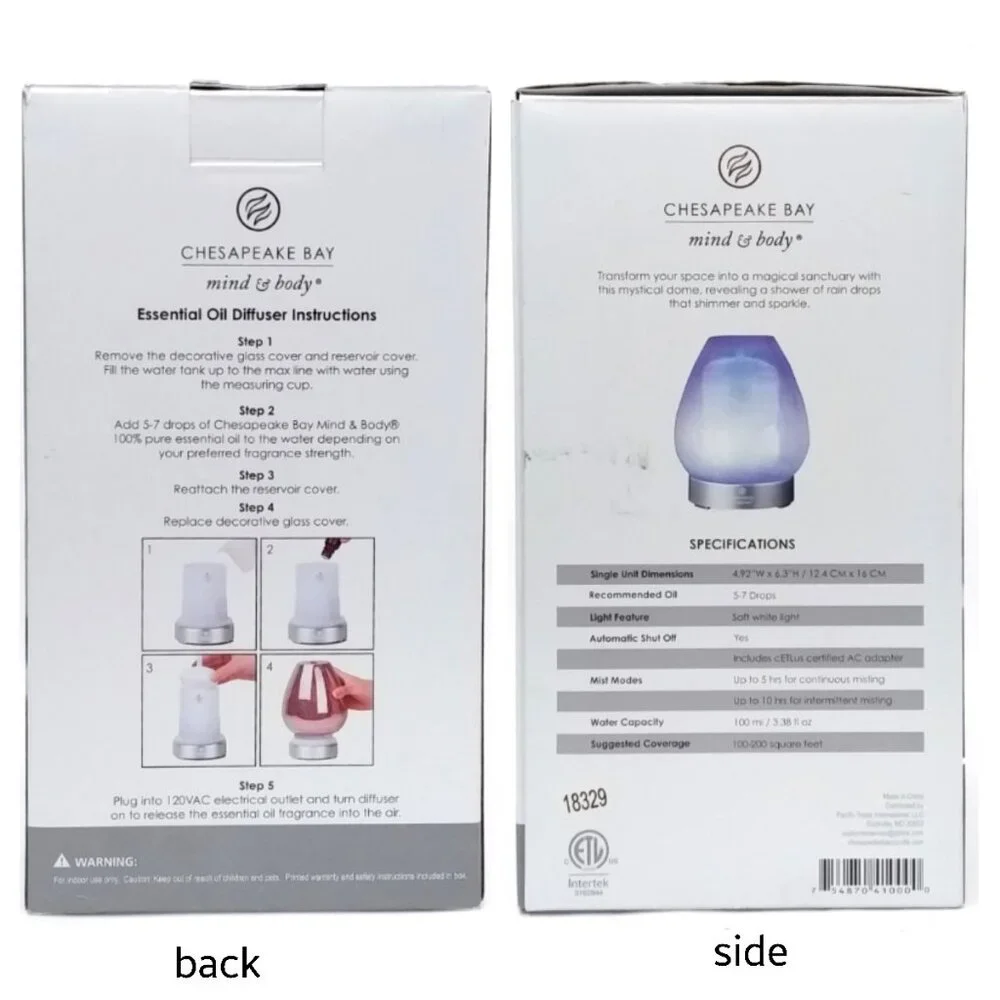 Essential Oil Diffuser Glass Dome Iridescent Metallic Ultrasonic Light Mist NIB